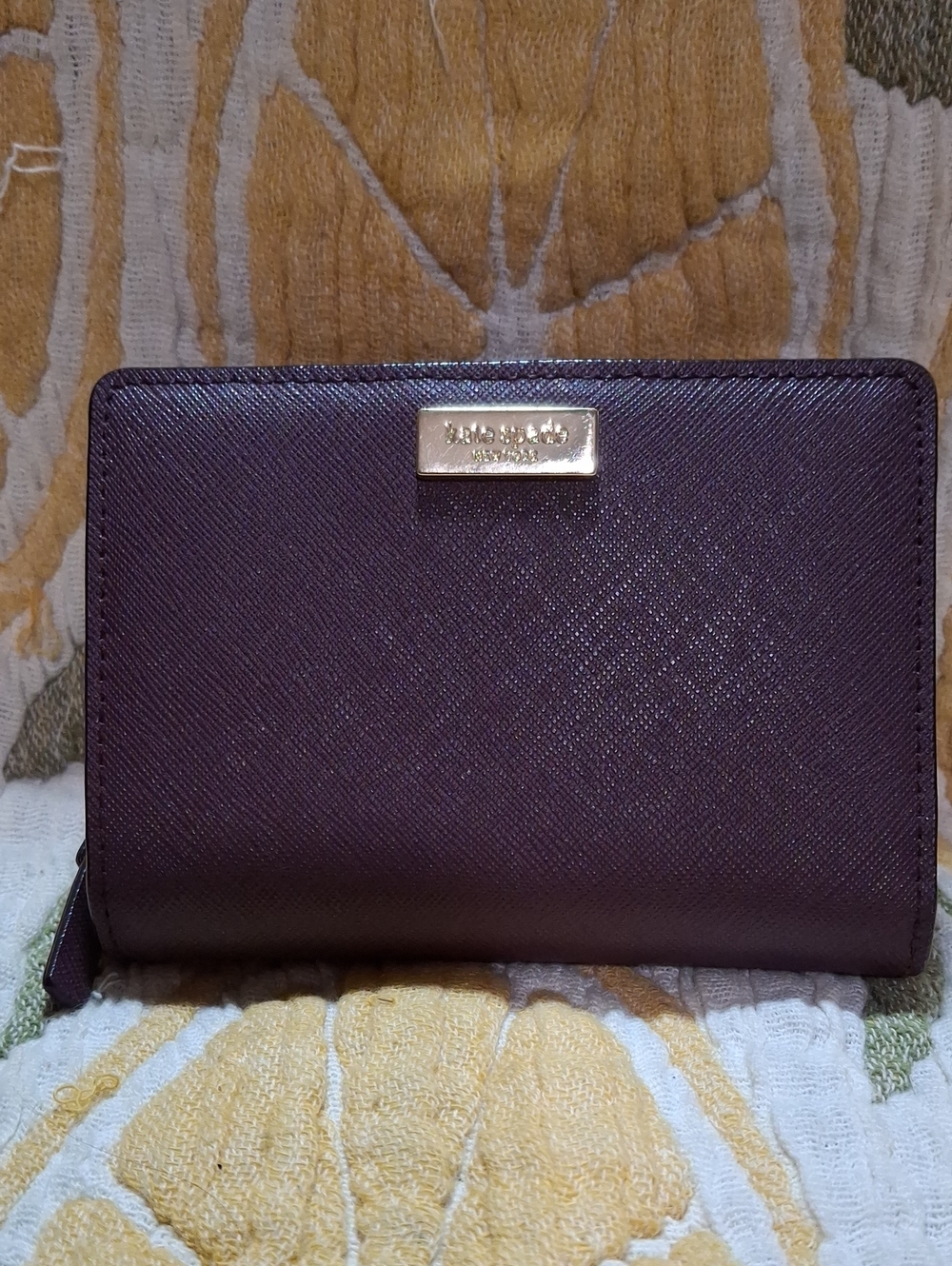 kate spade Plum Zip Around Wallet with Gold Plaque